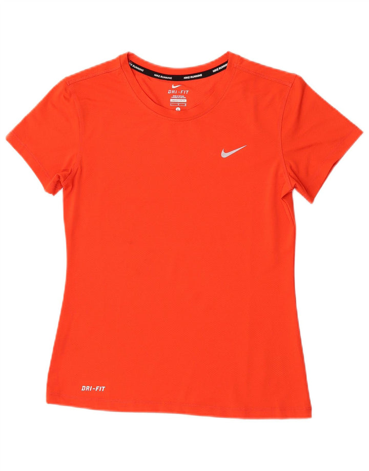 Nike Womens Dri Fit Graphic T-Shirt Top UK 14 Large Orange Polyester