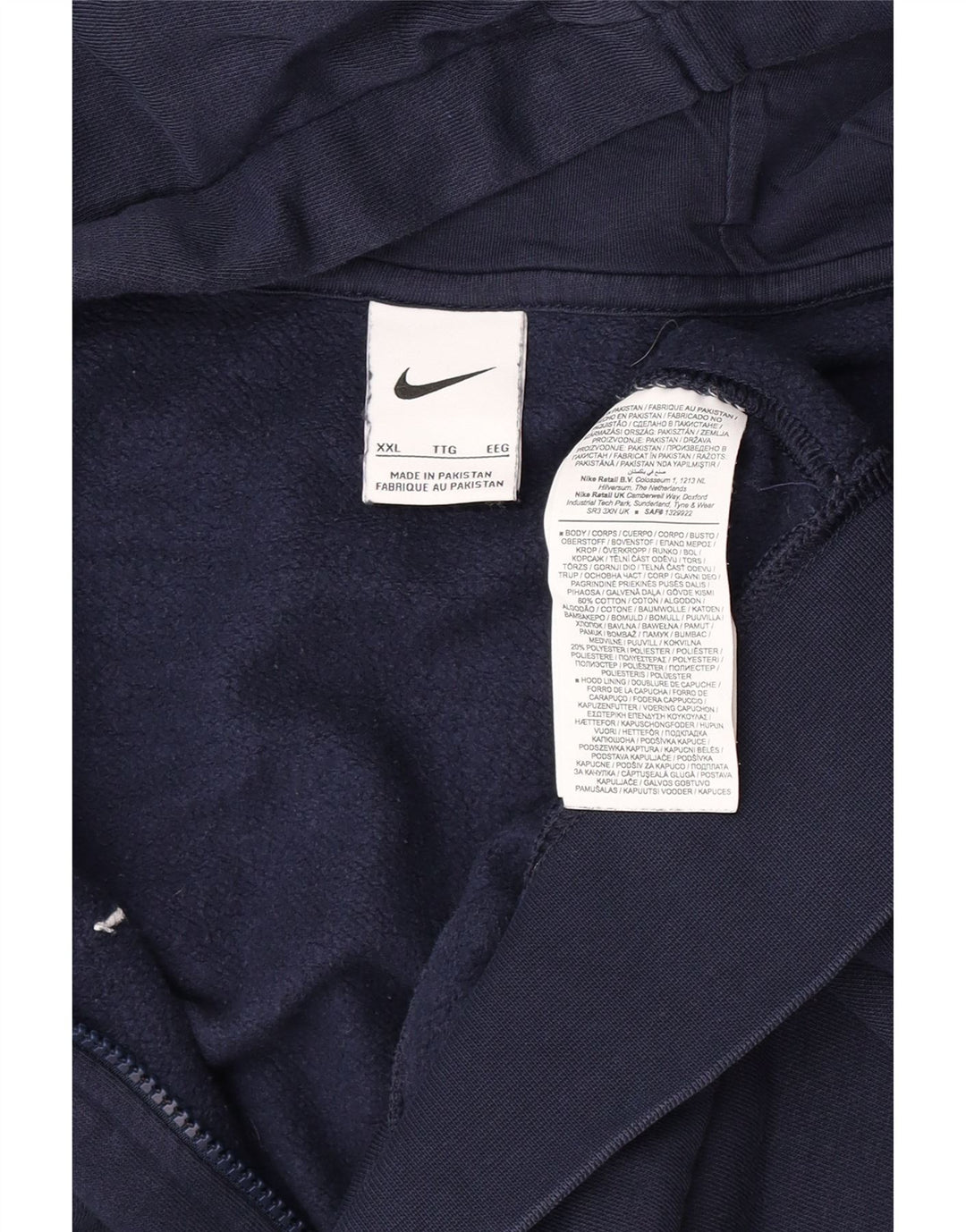 Nike Mens Zip Hoodie Sweater 2XL Navy Blue Cotton
