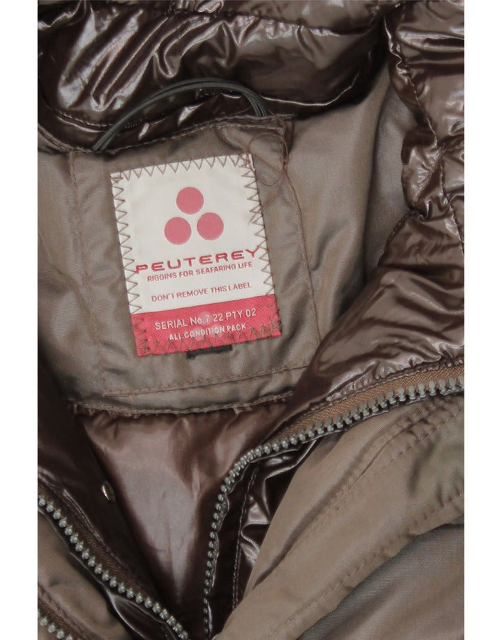 PEUTEREY Womens Hooded Padded Coat UK 12 Medium Brown Polyamide