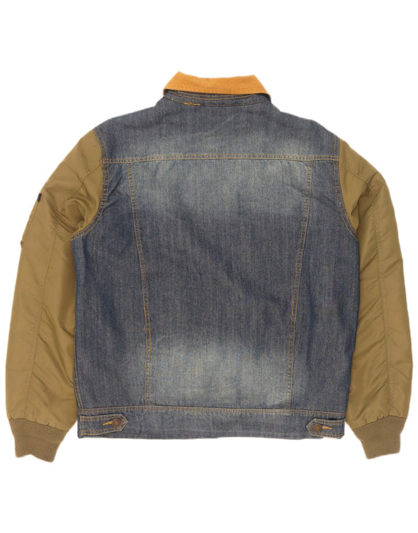 Alcott Mens Denim Flight Aviator Jacket UK 40 Large Blue Colourblock Cotton