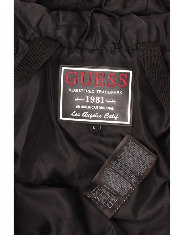 Guess Mens Hooded Padded Jacket UK 40 Large Black Polyester