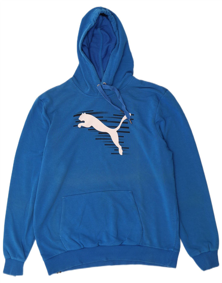 PUMA Mens Graphic Hoodie Jumper Large Blue Cotton