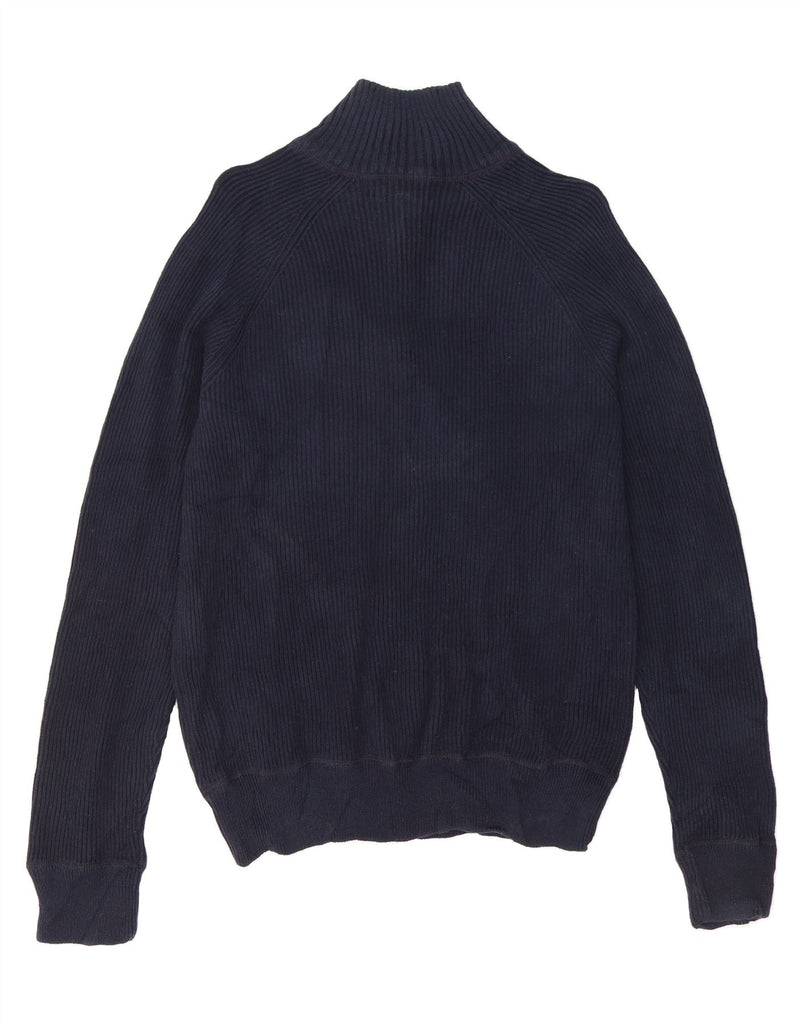 RALPH LAUREN Mens Zip Neck Jumper Sweater Medium Navy Blue Cotton Vintage Ralph Lauren and Second-Hand Ralph Lauren from Messina Hembry 