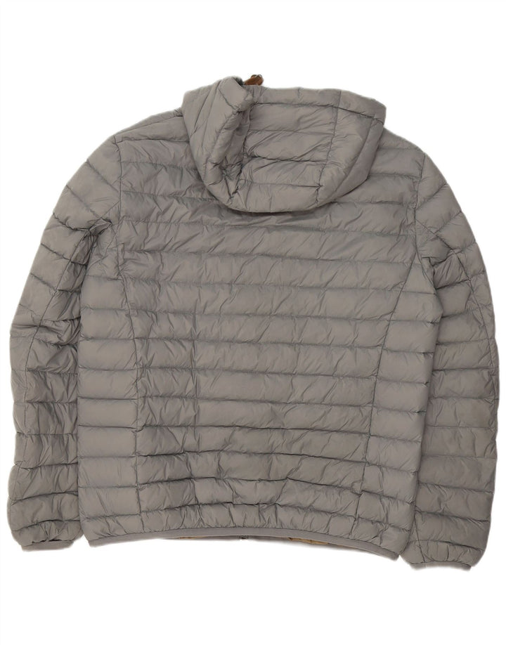 Massimo Dutti Mens Hooded Padded Jacket UK 42 XL Grey Nylon