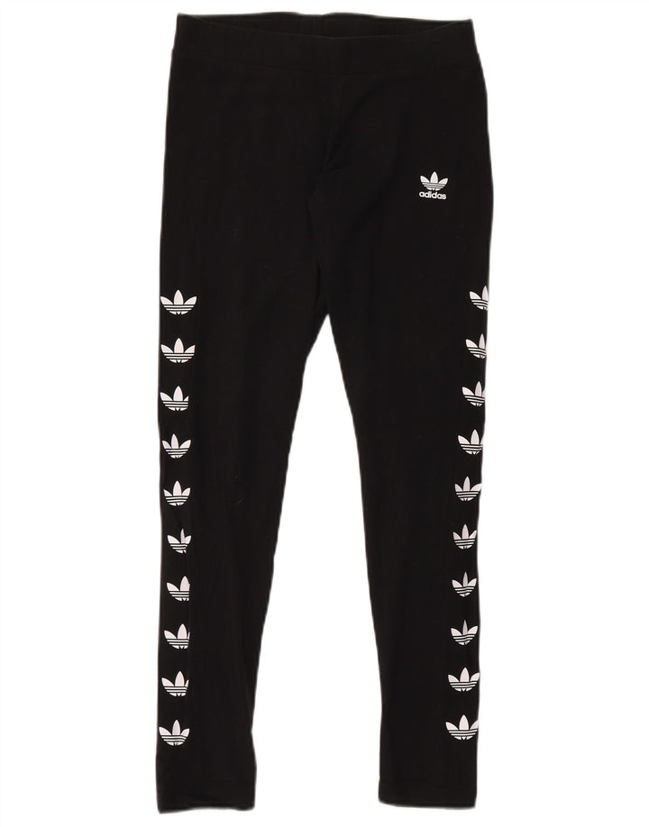Adidas Womens Graphic Leggings UK 12 Medium Black Cotton