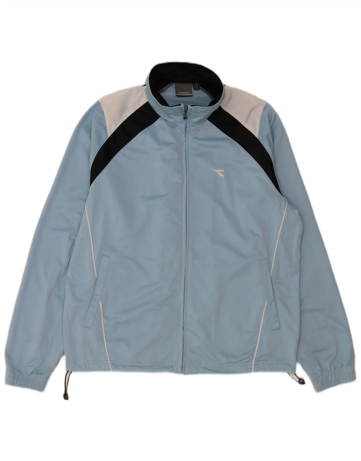 DIADORA Mens Tracksuit Top Jacket UK 38 Medium Blue Colourblock Polyester