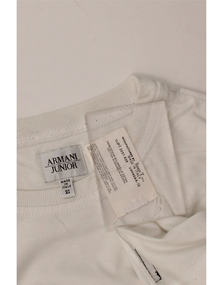 ARMANI JUNIOR Boys Graphic T-Shirt Top 11-12 Years White Cotton