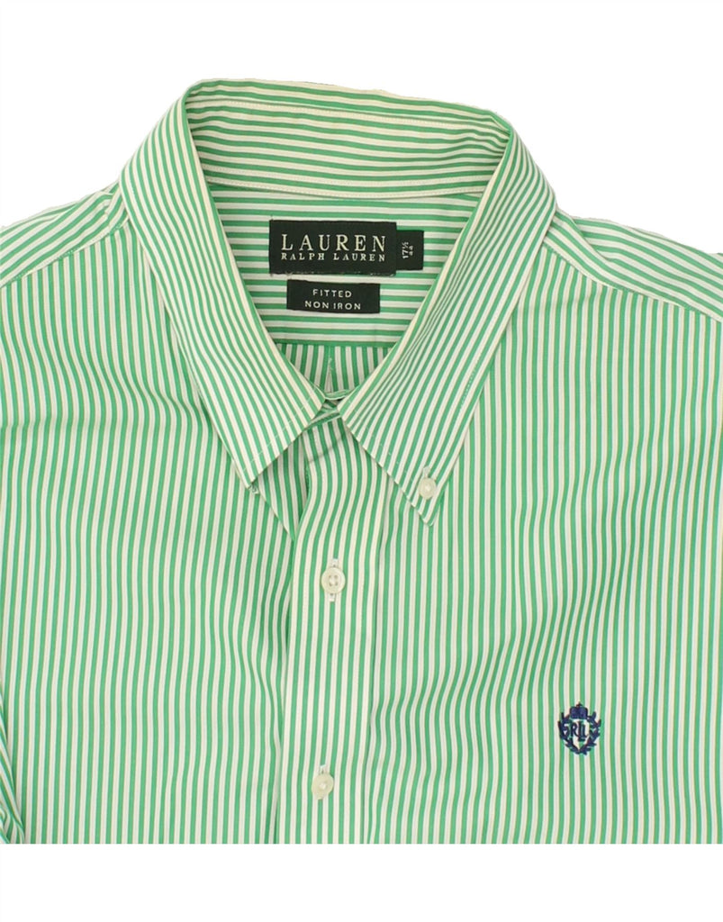 RALPH LAUREN Mens Fitted Shirt Size 44 17 1/2 XL Green Pinstripe Cotton | Vintage Ralph Lauren | Thrift | Second-Hand Ralph Lauren | Used Clothing | Messina Hembry 