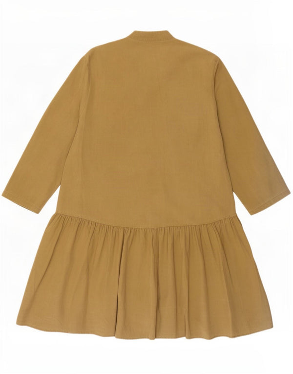 Zara Womens 3/4 Sleeve Shirt Dress UK 14 Medium Khaki Lyocell