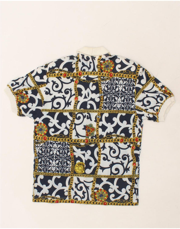 VINTAGE Womens Polo Shirt UK 16 Large Navy Blue Patchwork Cotton Vintage Vintage and Second-Hand Vintage from Messina Hembry 