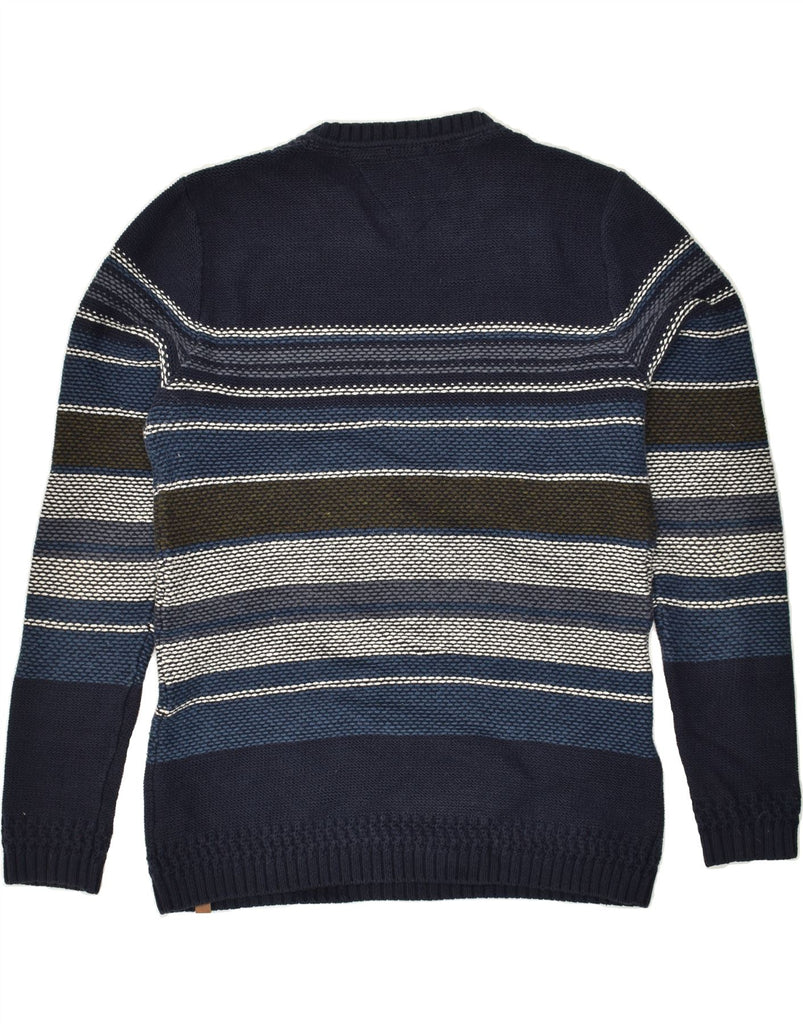 TOMMY HILFIGER Mens Crew Neck Jumper Sweater Large Navy Blue Striped | Vintage Tommy Hilfiger | Thrift | Second-Hand Tommy Hilfiger | Used Clothing | Messina Hembry 