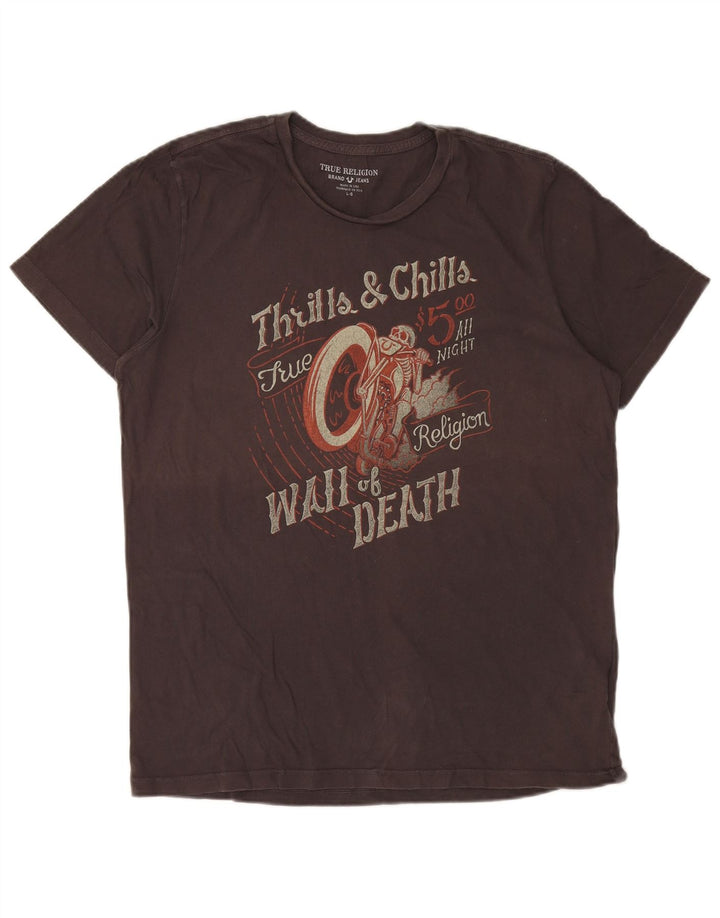 True Religion Mens Graphic T-Shirt Top Large Grey Cotton