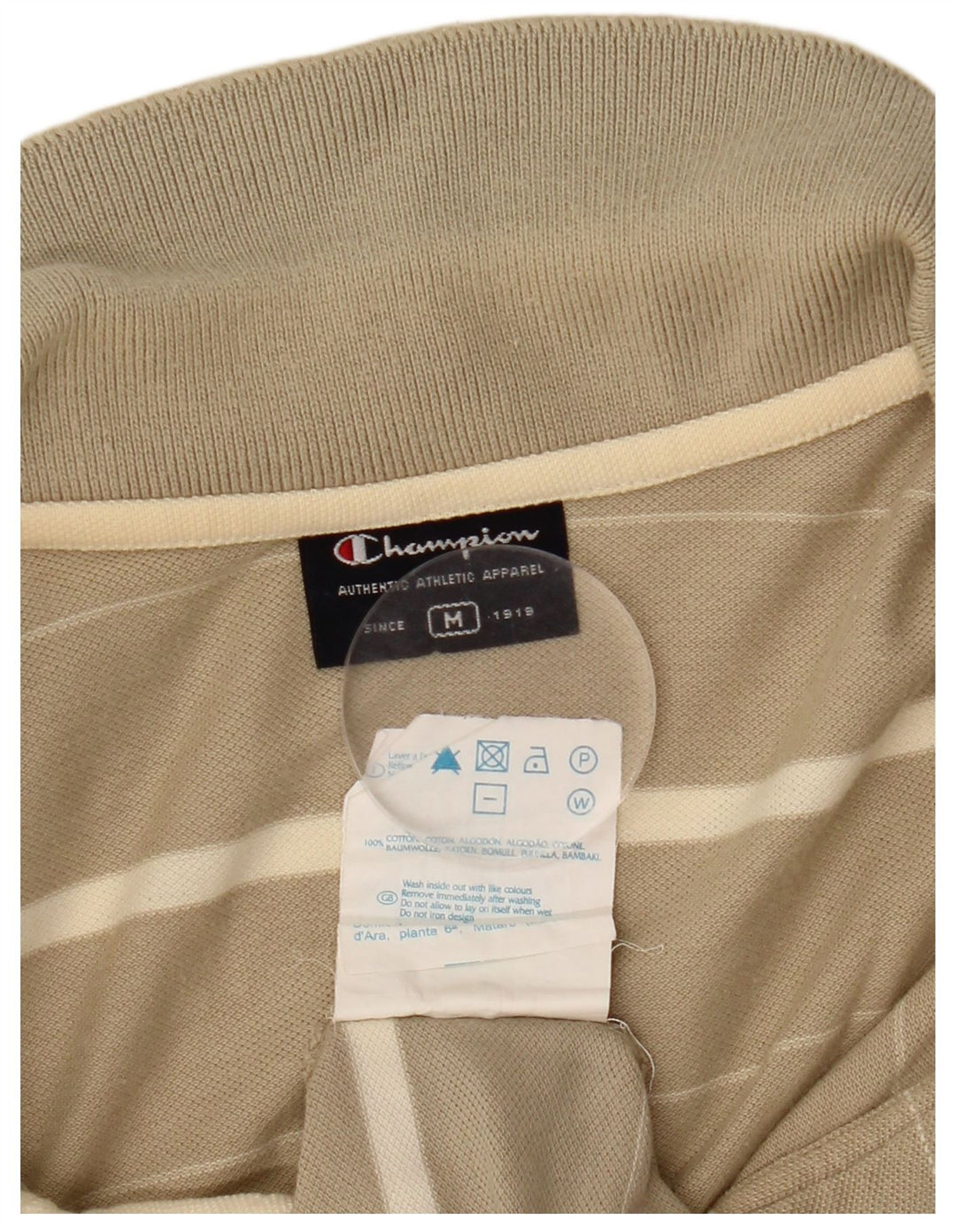 Champion Mens Polo Shirt Medium Beige Striped Cotton