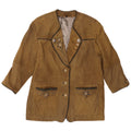 VINTAGE Womens 3/4 Sleeve Leather Blazer Jacket EU 44 XL Khaki