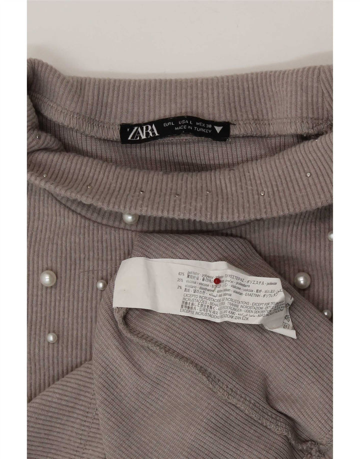 Zara Womens Crop Top Long Sleeve UK 14 Large Grey Polyester