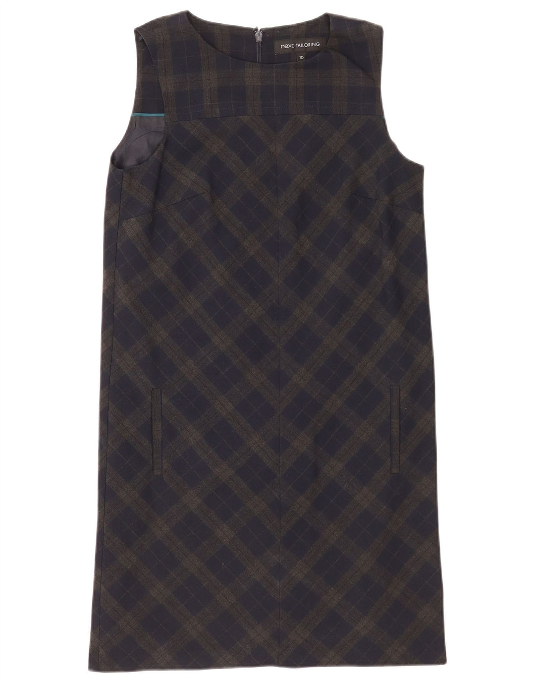 Next Womens Sleeveless Regular Shift Dress UK 10 Small Green Plaid