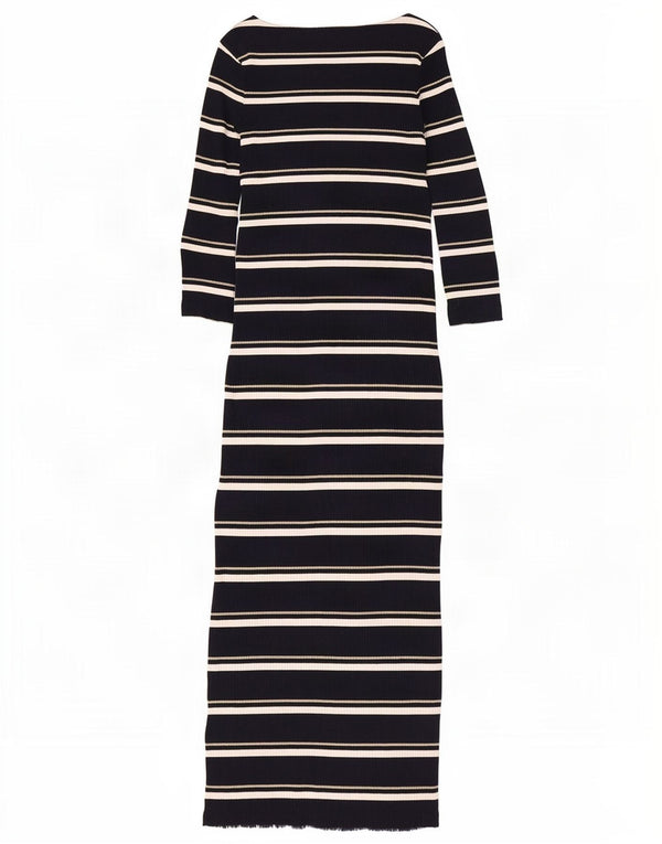 Massimo Dutti Womens 3/4 Sleeve Maxi Jumper Dress UK 8 Small Black Striped