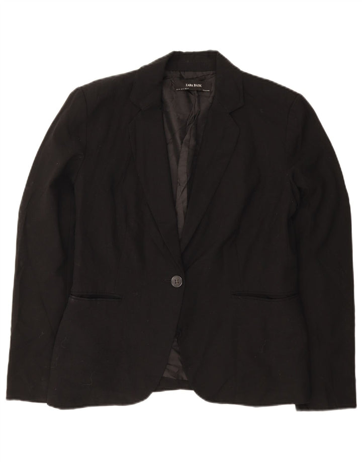 Zara Womens 1 Button Blazer Jacket EU 40 Medium Black Polyester