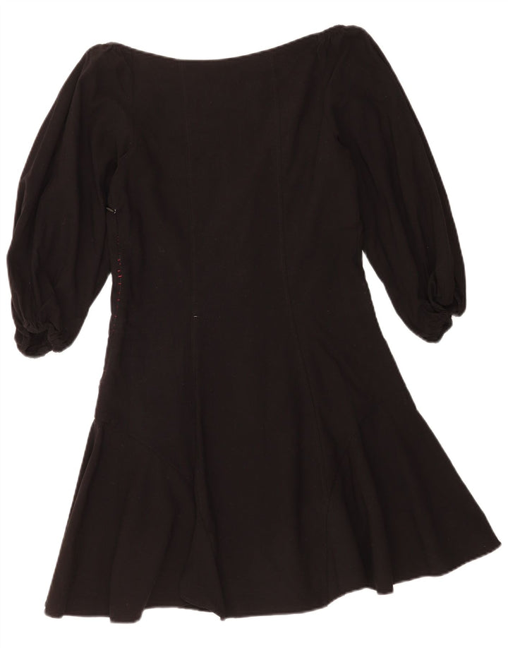 Zara Womens 3/4 Sleeve A-Line Dress UK 12 Medium Black