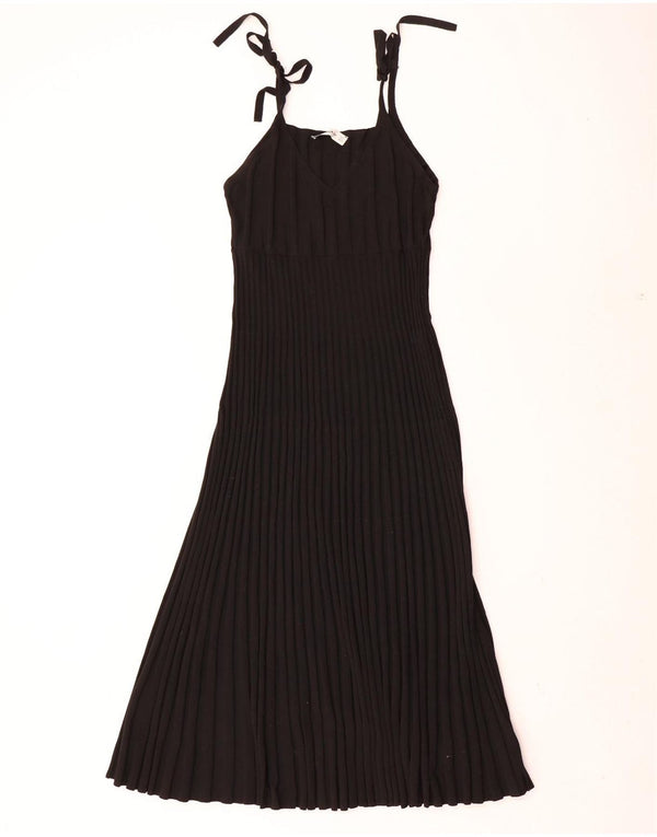 Zara Womens Knit Pleated Slip Dress UK 10 Small Black Polyamide