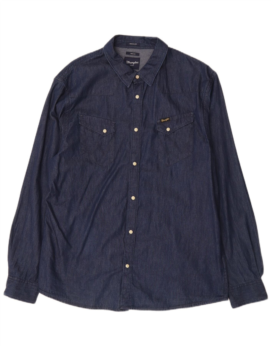 Wrangler Mens Regular Fit Denim Shirt XL Navy Blue Cotton