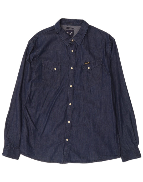 Wrangler Mens Regular Fit Denim Shirt XL Navy Blue Cotton