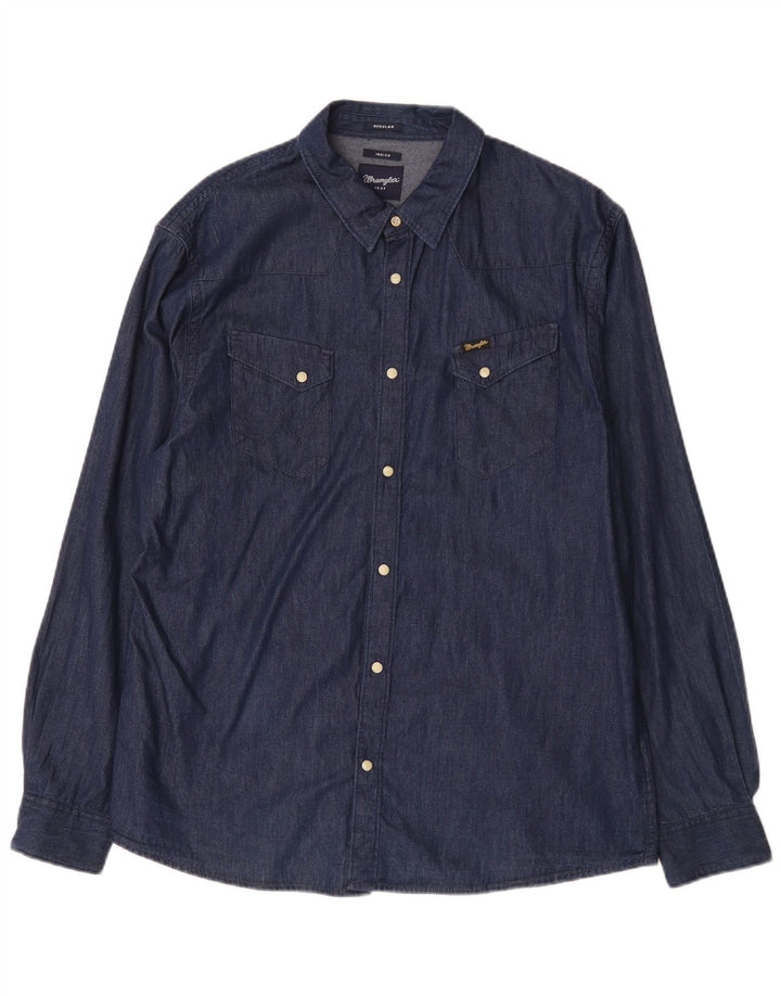 Wrangler Mens Regular Fit Denim Shirt XL Navy Blue Cotton