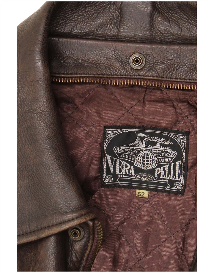 Vintage Mens Leather Jacket IT 52 XL Brown Leather