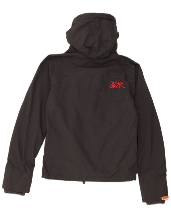 Superdry Womens Graphic Hooded Rain Jacket UK 6 XS Black Nylon