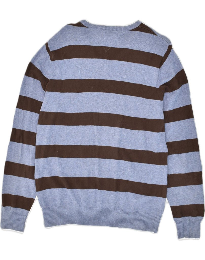 TOMMY HILFIGER Mens V-Neck Jumper Sweater Large Blue Striped Cotton | Vintage Tommy Hilfiger | Thrift | Second-Hand Tommy Hilfiger | Used Clothing | Messina Hembry 