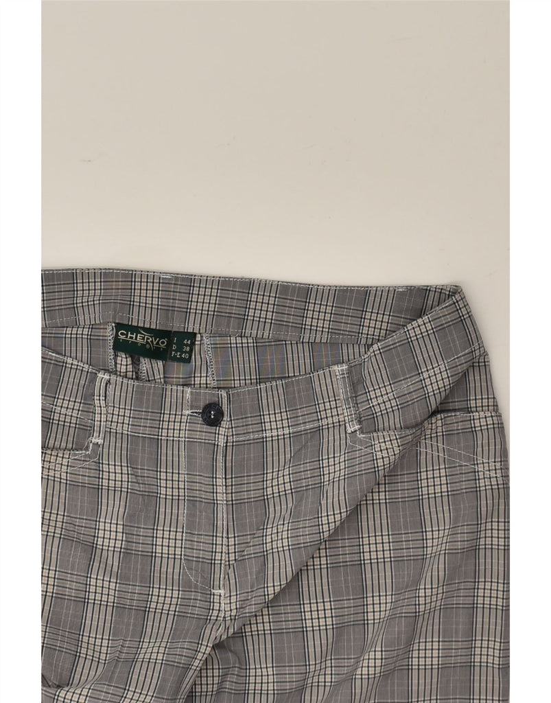 CHERVO Womens Slim Capri Trousers IT 44 Medium W32 L22  Grey Check Cotton | Vintage Chervo | Thrift | Second-Hand Chervo | Used Clothing | Messina Hembry 