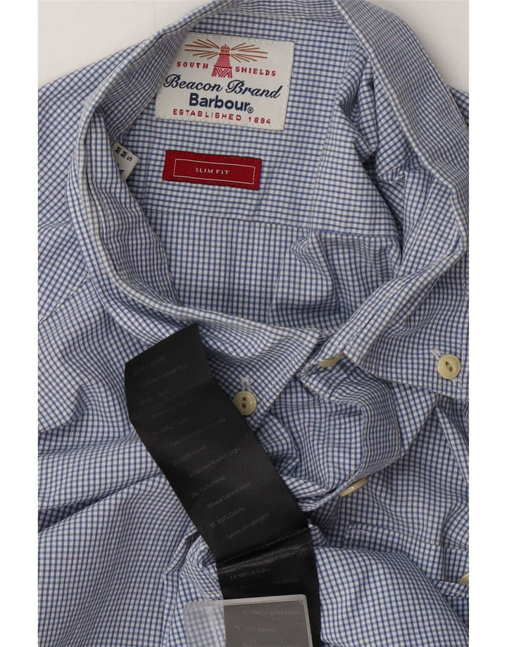 Barbour Mens Slim Fit Shirt Medium Blue Gingham Cotton