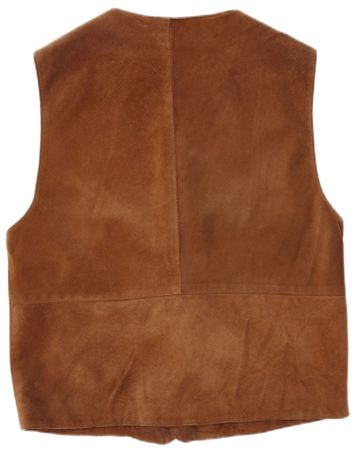 VINTAGE Mens Suede Waistcoat Large Brown Leather