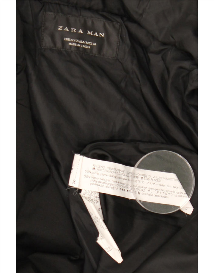 Zara Mens Hooded Padded Coat UK 38 Medium Black Polyester