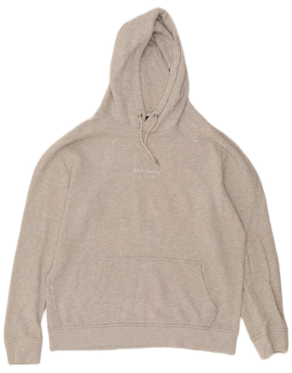 Abercrombie & Fitch Mens Graphic Hoodie Jumper Large Grey Flecked Cotton