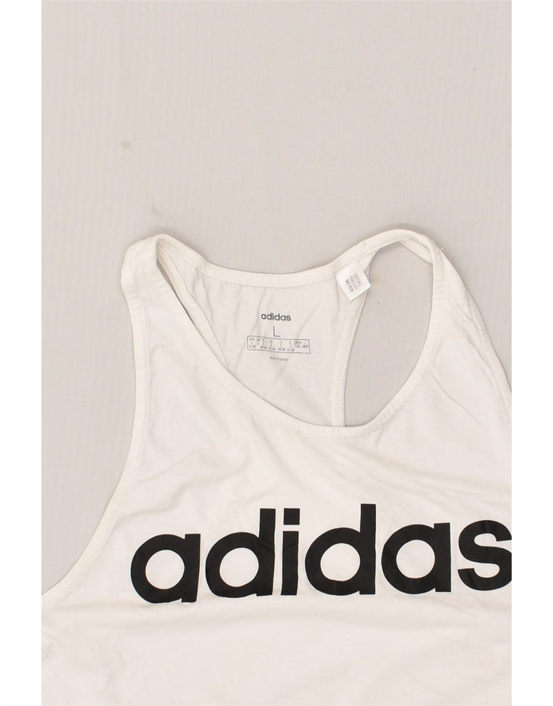 ADIDAS Womens Graphic Vest Top UK 16-18 Large White Cotton | Vintage Adidas | Thrift | Second-Hand Adidas | Used Clothing | Messina Hembry 