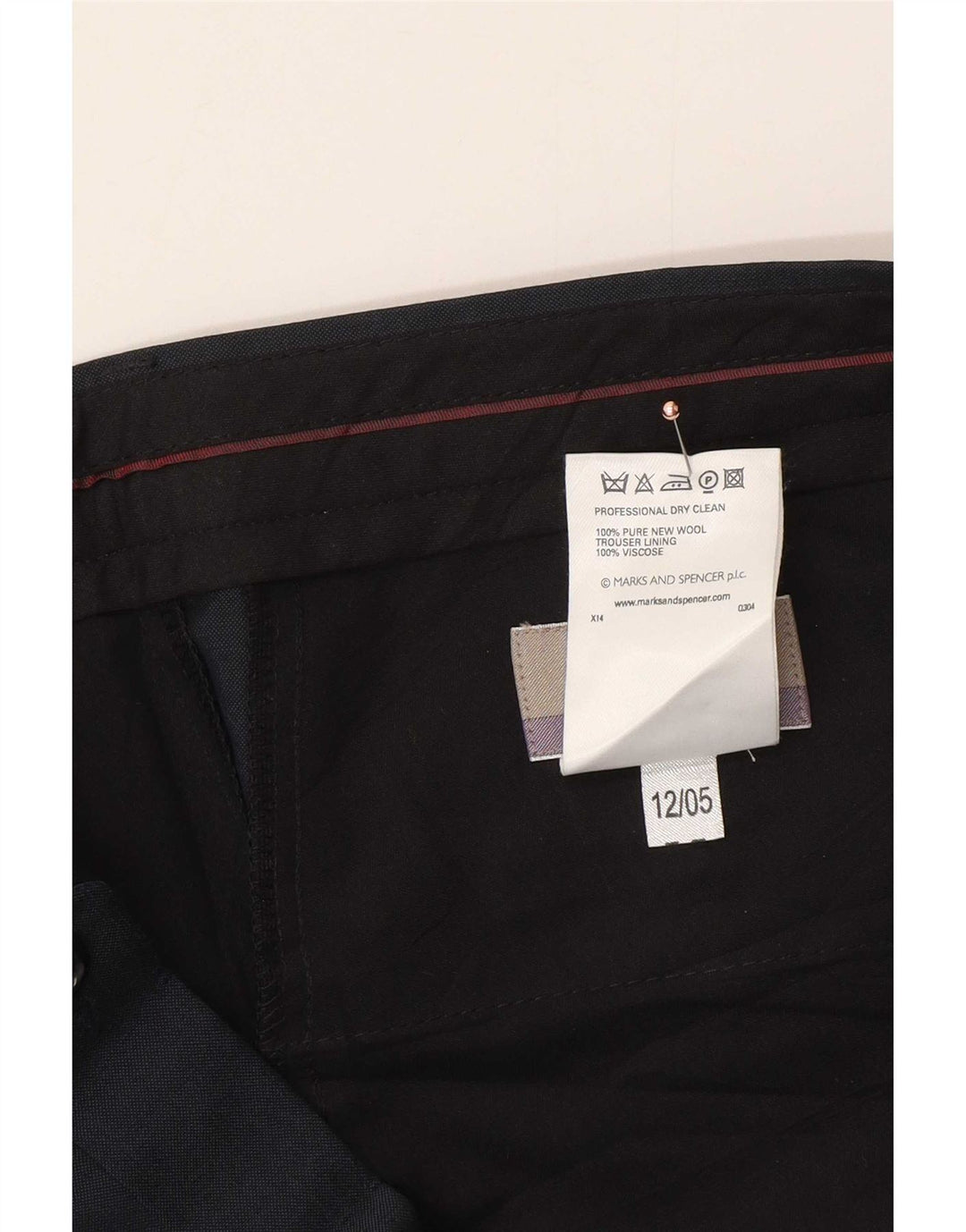 Marks & Spencer Mens Straight Casual Trousers W34 L29 Navy Blue Wool