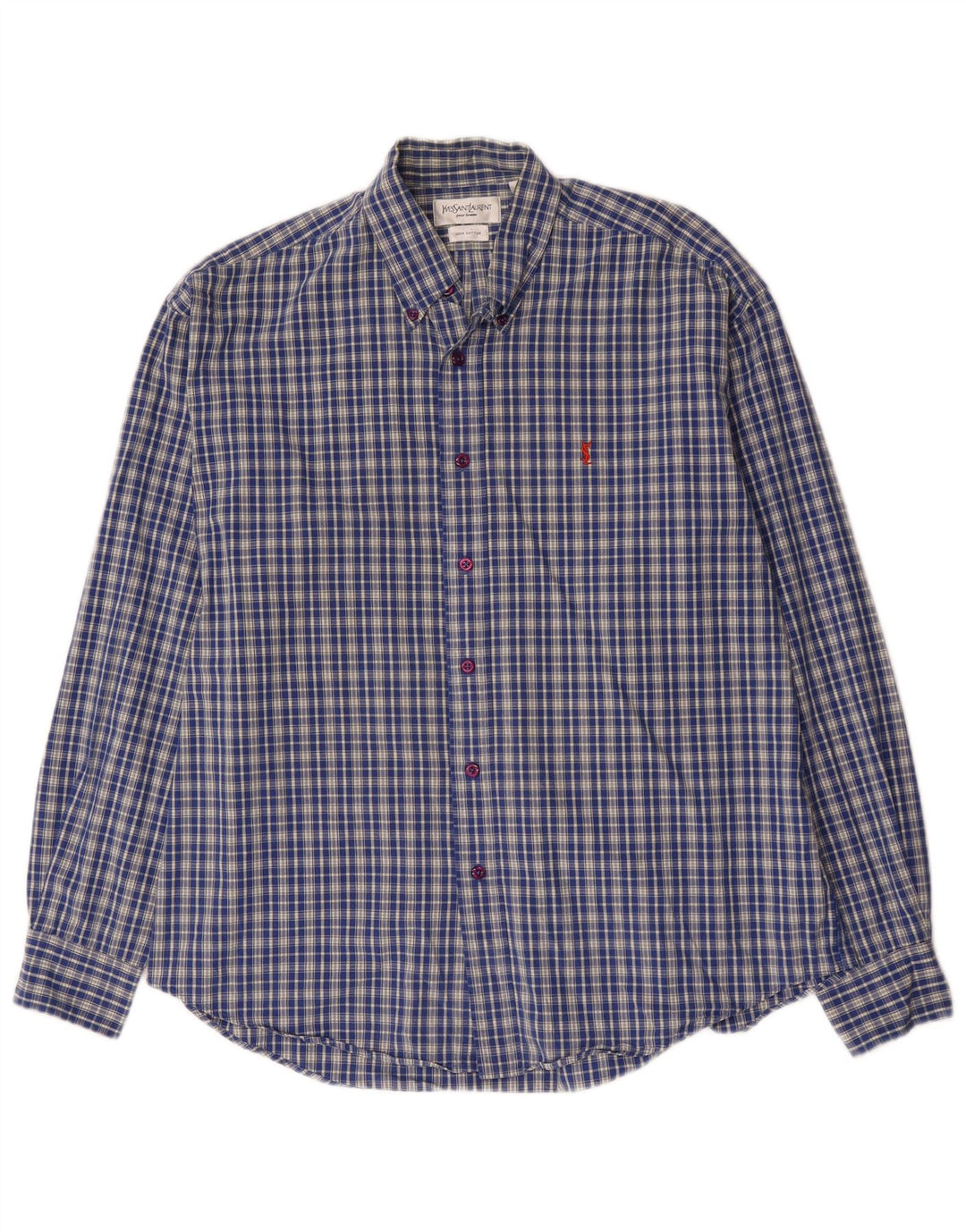 Yves Saint Laurent Mens Shirt Large Blue Check Cotton
