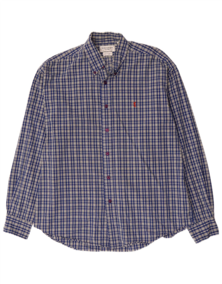 Yves Saint Laurent Mens Shirt Large Blue Check Cotton