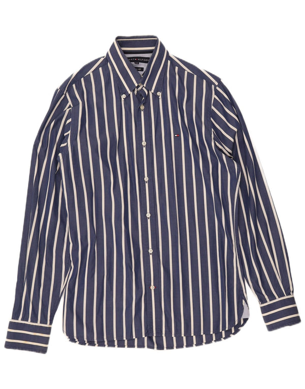 TOMMY HILFIGER Mens Shirt Small Navy Blue Pinstripe Cotton 80s