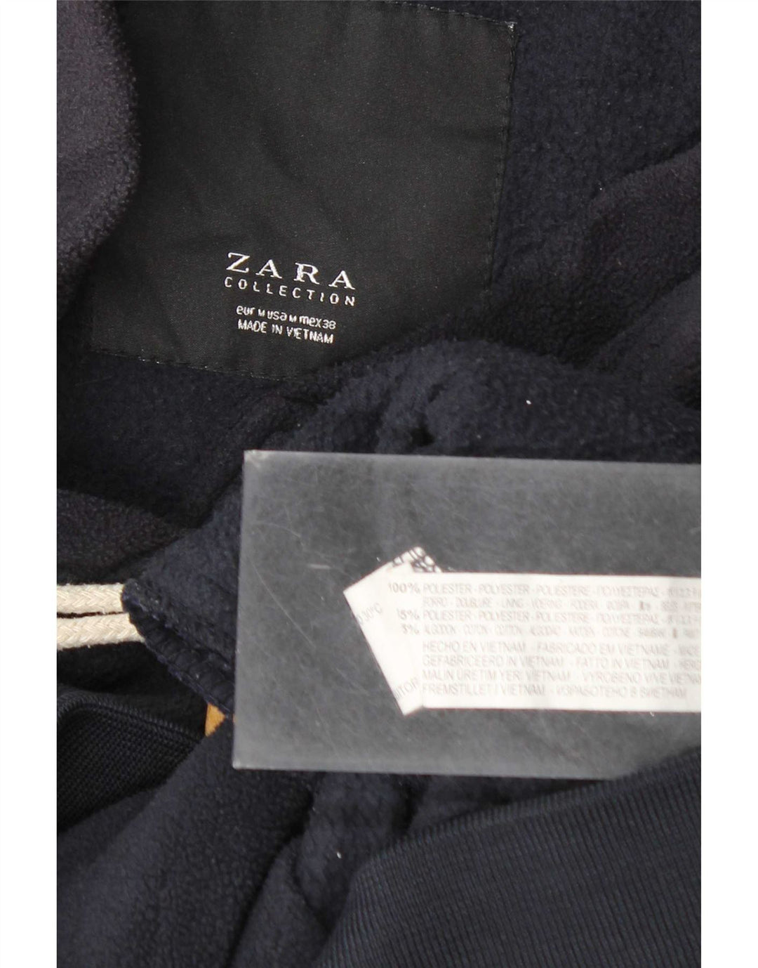 Zara Womens Hooded Duffle Fleece Jacket UK 14 Medium Navy Blue Polyester