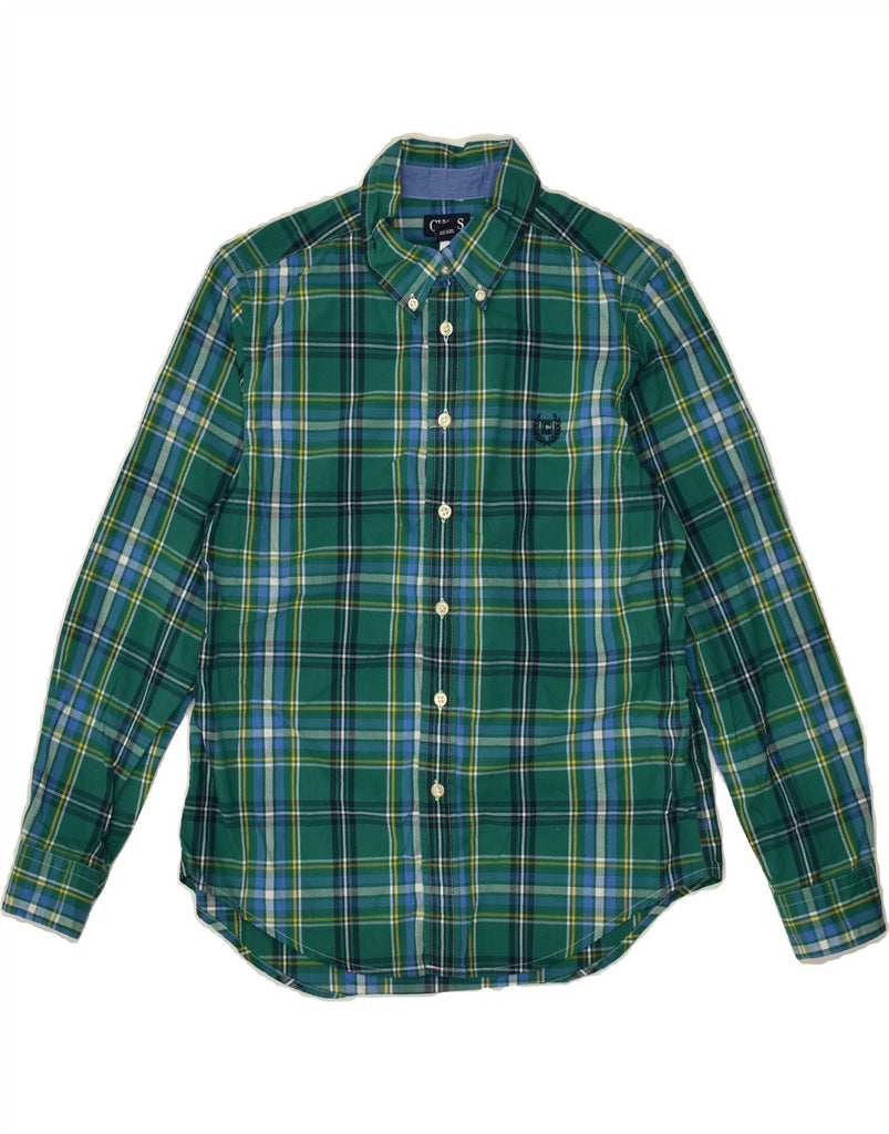 CHAPS Boys Easy Care Shirt 14-15 Years Large Green Check Cotton | Vintage Chaps | Thrift | Second-Hand Chaps | Used Clothing | Messina Hembry 