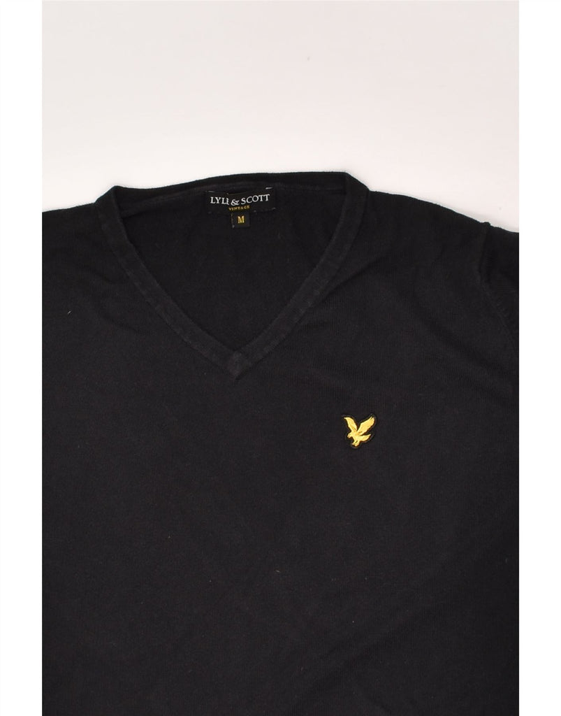 LYLE & SCOTT Mens V-Neck Jumper Sweater Medium Black Cotton | Vintage Lyle & Scott | Thrift | Second-Hand Lyle & Scott | Used Clothing | Messina Hembry 