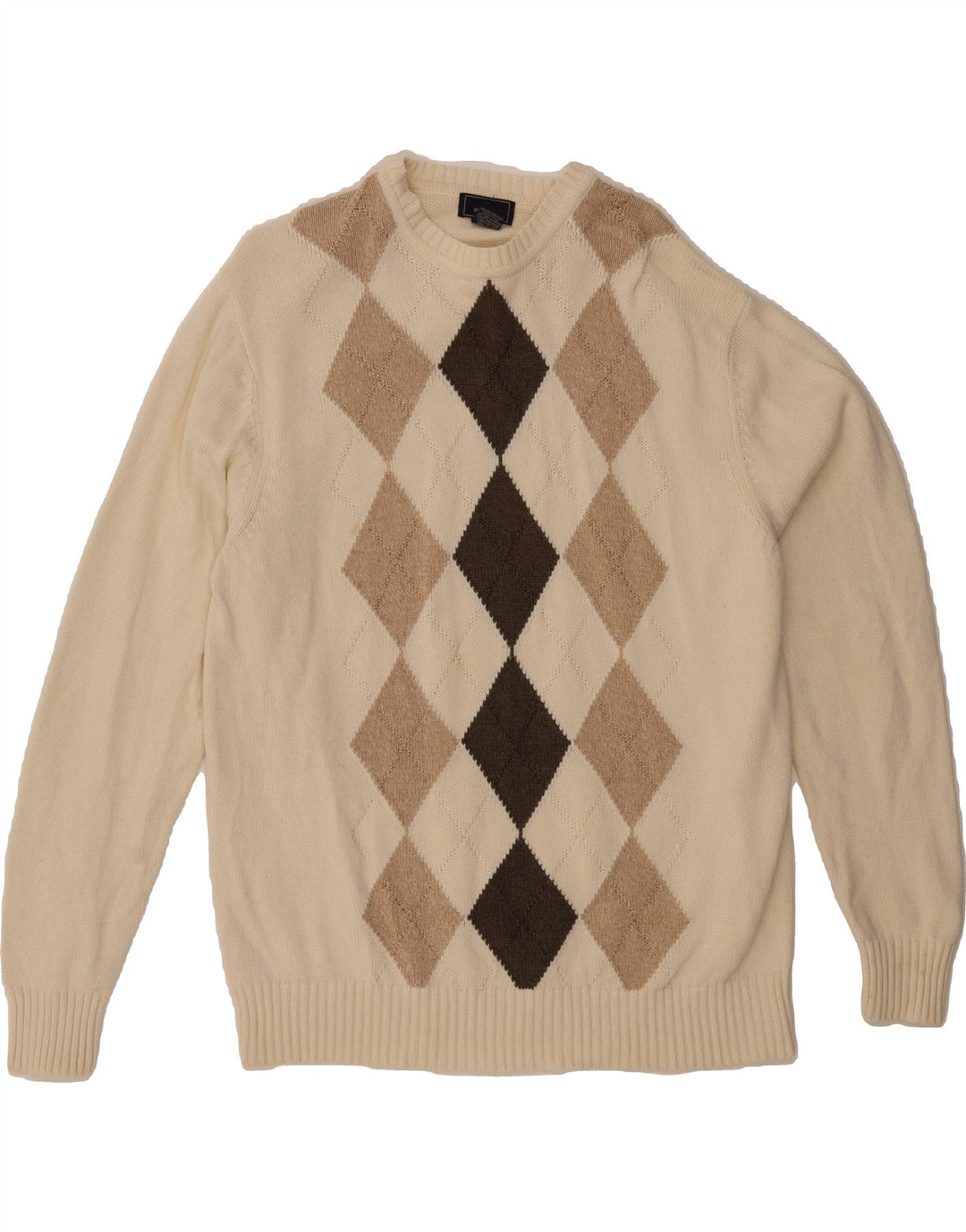 DOCKERS Mens Crew Neck Jumper Sweater Large Off White Argyle/Diamond Vintage Dockers and Second-Hand Dockers from Messina Hembry 
