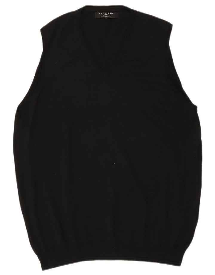 Zara Mens Basic Vest Tank Top Large Black Cotton