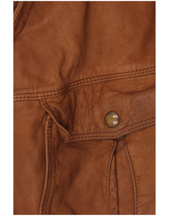 VINTAGE Mens Leather Jacket IT 52 XL Brown Colourblock