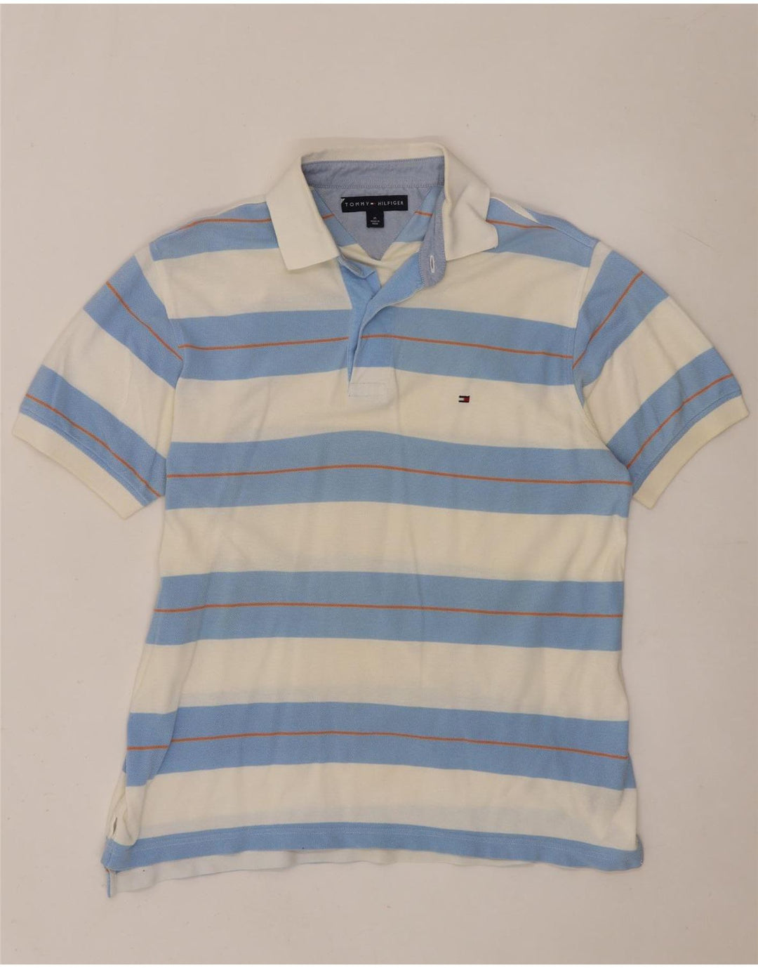 Tommy Hilfiger Mens Polo Shirt Medium White Striped Cotton