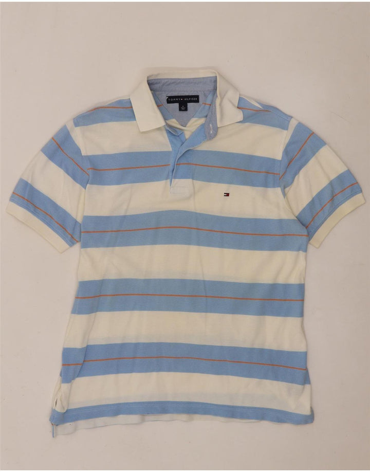 Tommy Hilfiger Mens Polo Shirt Medium White Striped Cotton