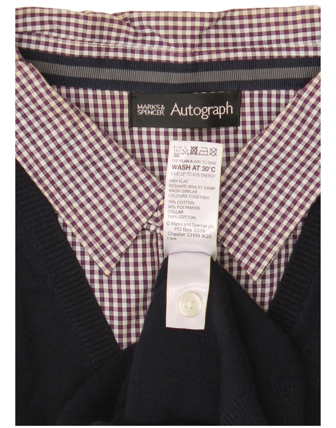 Marks & Spencer Mens Autograph V-Neck Jumper Sweater Large Navy Blue Cotton