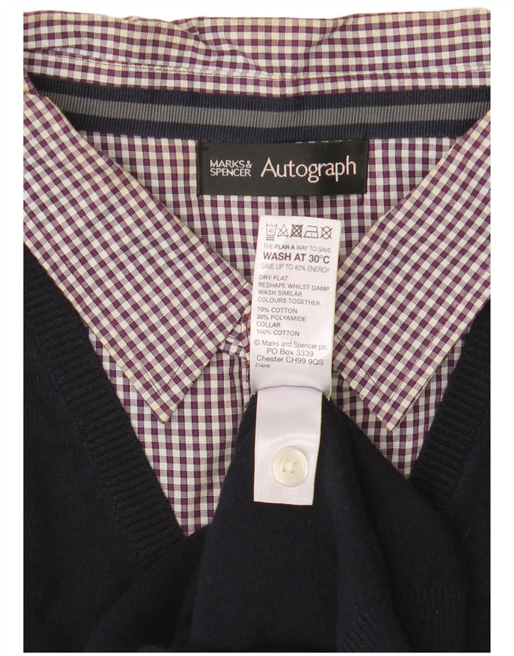 Marks & Spencer Mens Autograph V-Neck Jumper Sweater Large Navy Blue Cotton